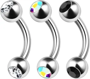 3PCS Surgical Steel Curved Barbell Bar 14 Gauge 5/16 8mm 4mm Crystal Ball Lobe Earrings Tragus Piercing Jewelry Choose Colors