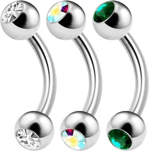 3PCS Surgical Steel Curved Barbell Bar 14 Gauge 5/16 8mm 4mm Crystal Ball Lobe Earrings Tragus Piercing Jewelry Choose Colors