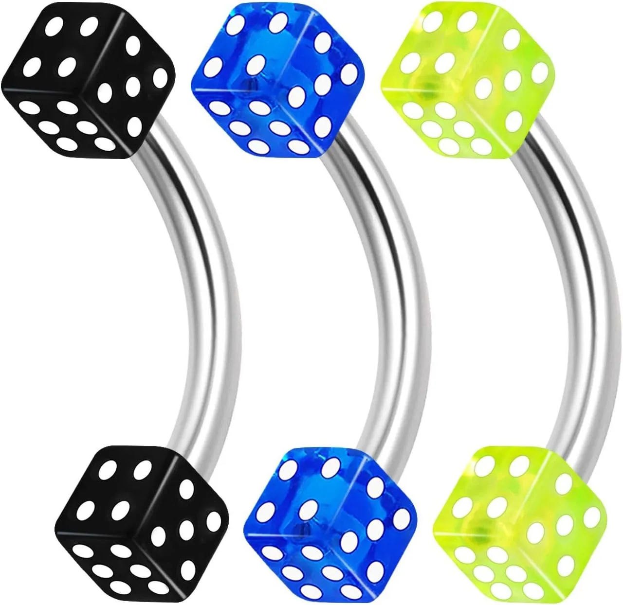 3PCS Surgical Steel Curved Barbell Bar 16 gauge 5/16 8mm 3mm Dice Rook Nose Tragus Earrings Cartilage Piercing Jewelry 1681