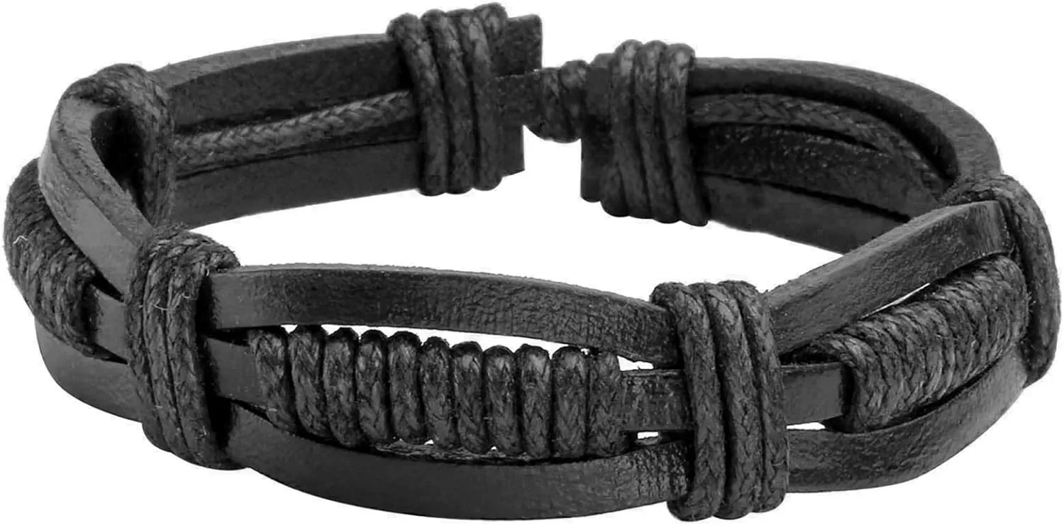 4-10 Pcs Leather Bracelets Set for Women Men Braided Wooden Beads Wrap Cuff Cord Adjustable