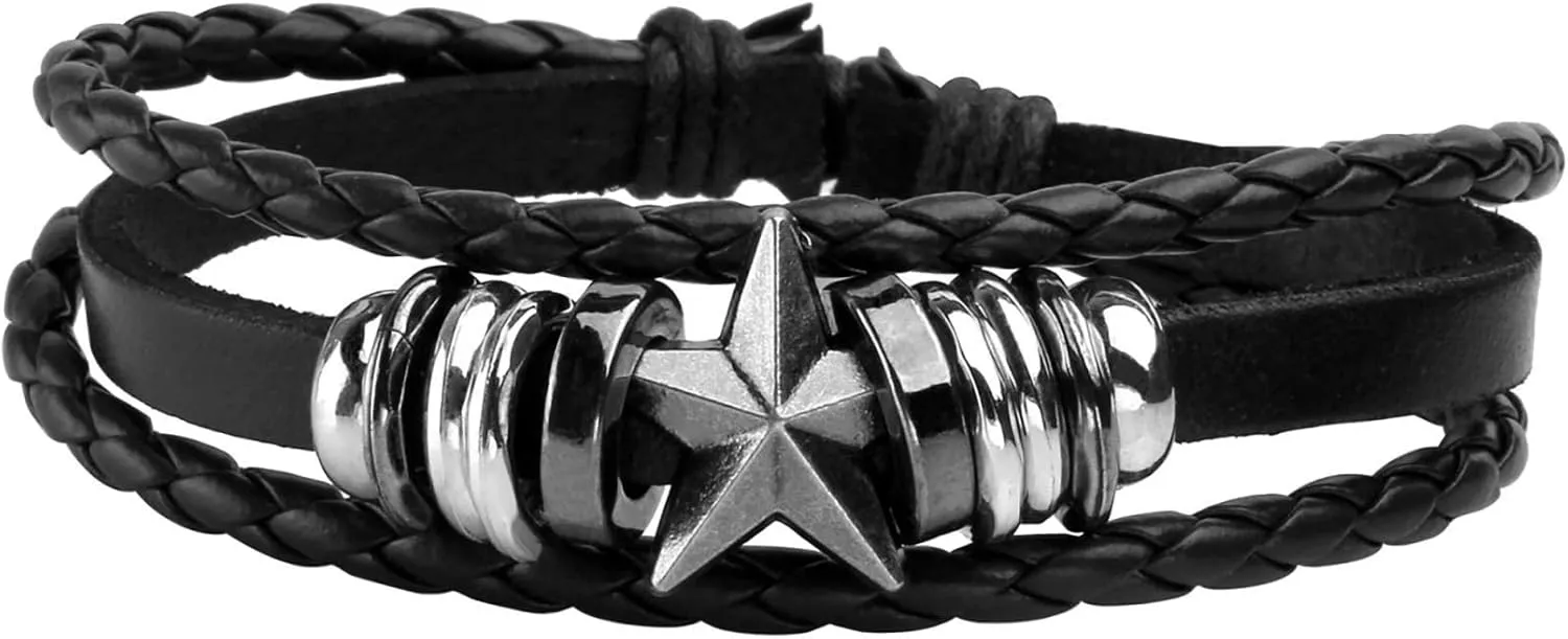 4-10 Pcs Leather Bracelets Set for Women Men Braided Wooden Beads Wrap Cuff Cord Adjustable