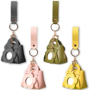 4 PCS Mini Makeup Bag with Mirror PU Leather Potable Smalls Coin Wallet Soft Bag Charms Fashion Travel Storage Case Cute Backpack Data Cable Organizer Fashion Keychain Accessories for Women Girls