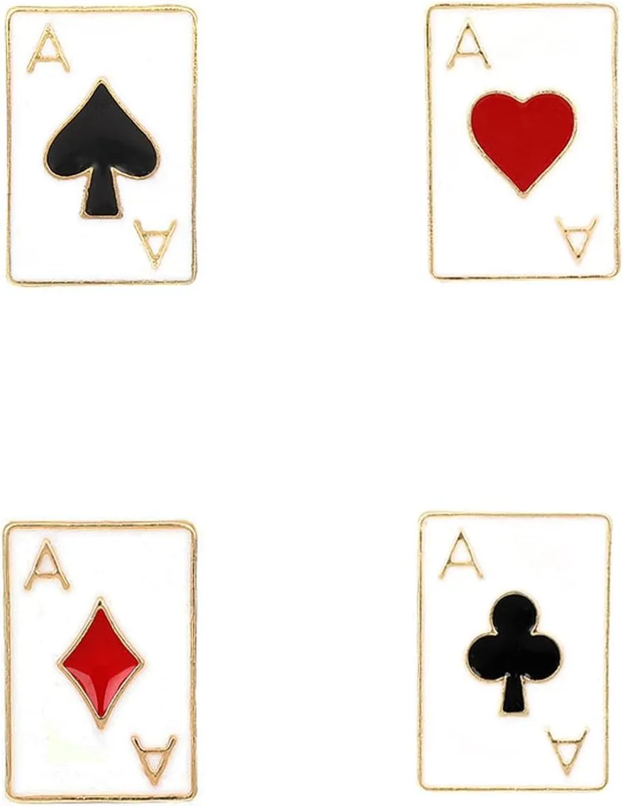 4 pcs Playing Card Enamel Lapel Pin Poker Playing Hand Cards Brooch Pin Playing Cards Brooch