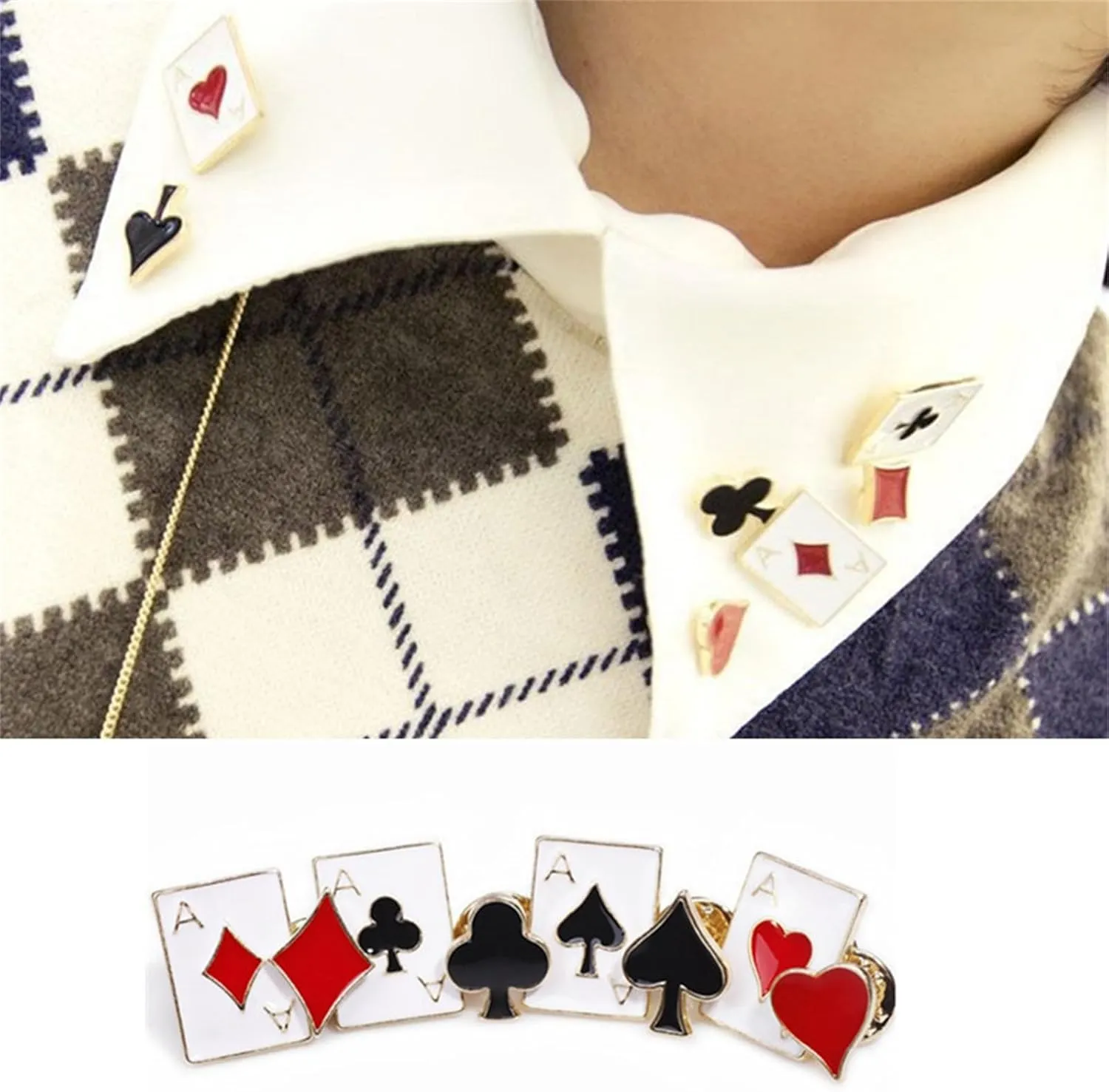 4 pcs Playing Card Enamel Lapel Pin Poker Playing Hand Cards Brooch Pin Playing Cards Brooch