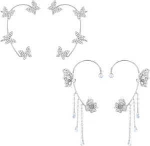 4 Pcs Silver Butterfly Boho Non-Pierced Ear Cuffs, Butterfly Ear Cuffs, Ear Wrap Earrings