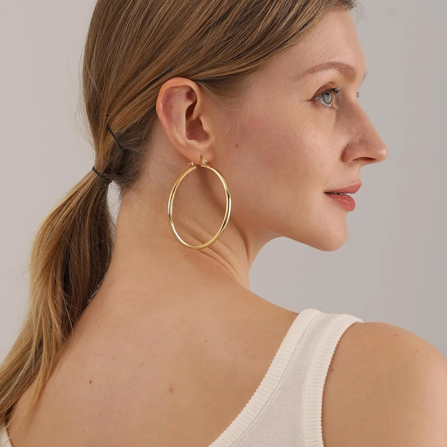 4mm Thick Gold Chunky Earrings Steling Silver Post Hoops Earrings For Women Hollow Tube Hoops Earrings Thick Gold Hoop Earrings Hypoallergenic Lightweight Gold Hoop Large Earrings 20/30/40/50/60MM