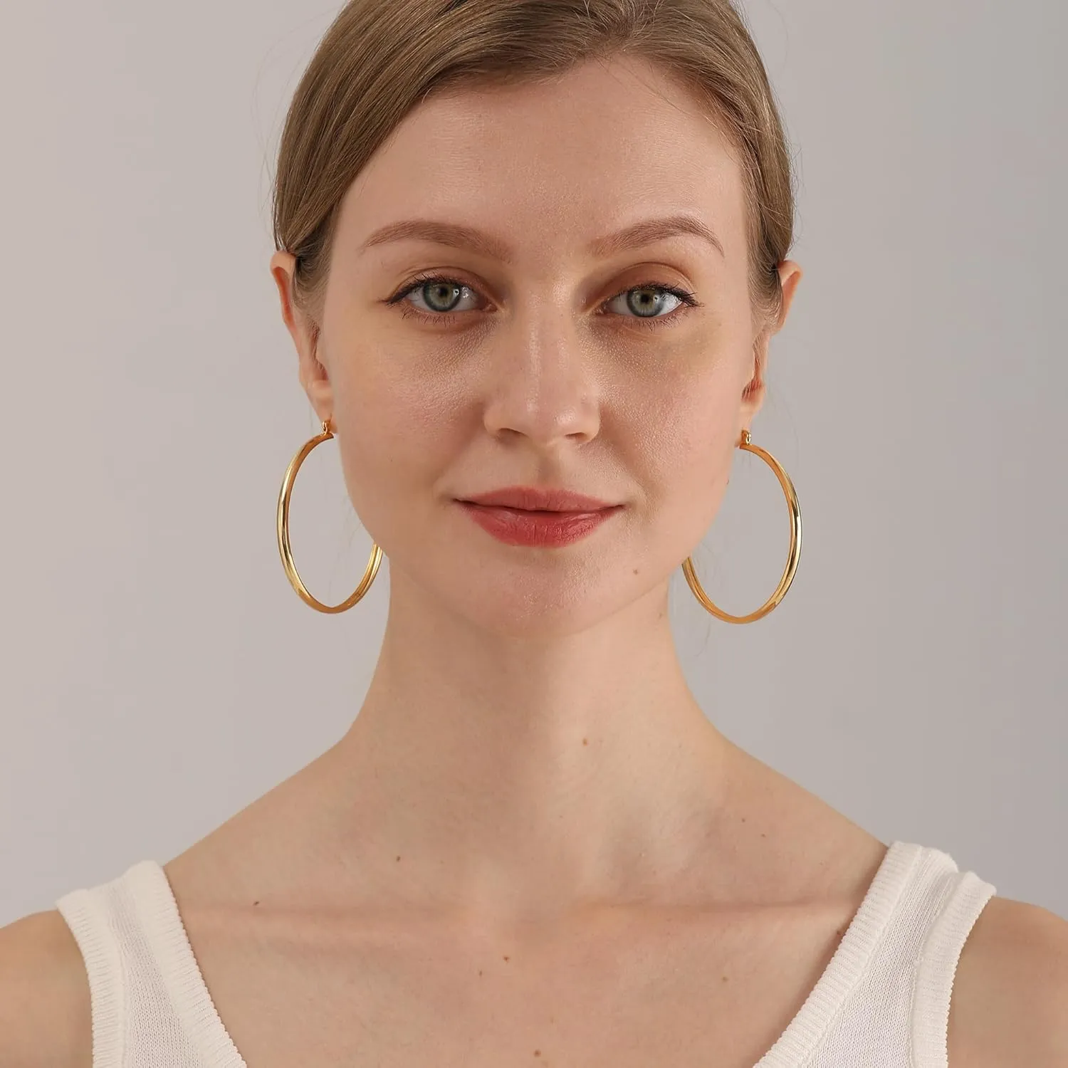 4mm Thick Gold Chunky Earrings Steling Silver Post Hoops Earrings For Women Hollow Tube Hoops Earrings Thick Gold Hoop Earrings Hypoallergenic Lightweight Gold Hoop Large Earrings 20/30/40/50/60MM