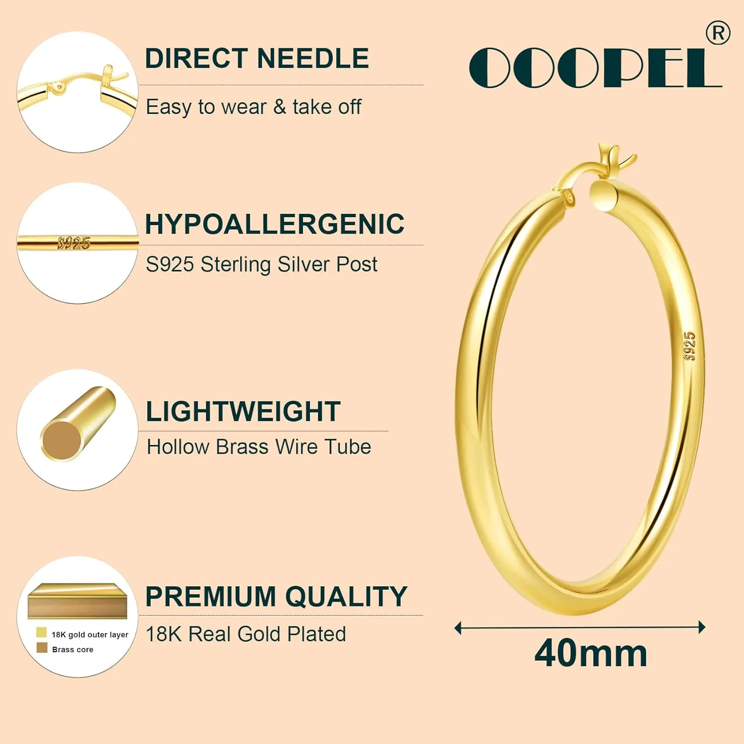 4mm Thick Gold Chunky Earrings Steling Silver Post Hoops Earrings For Women Hollow Tube Hoops Earrings Thick Gold Hoop Earrings Hypoallergenic Lightweight Gold Hoop Large Earrings 20/30/40/50/60MM