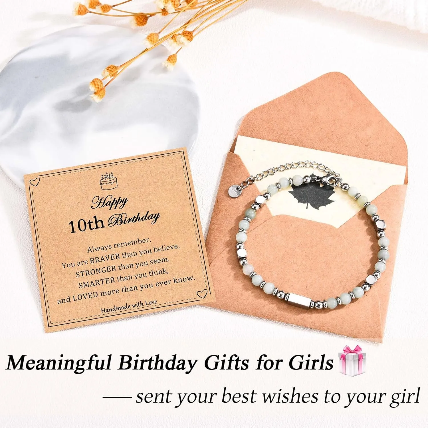 6-21 Years Old Girls Birthday Gifts, Tiny Beaded Bracelets Gifts for Daughter Granddaughter Niece Friends with Happy 6th-21st Birthday Card