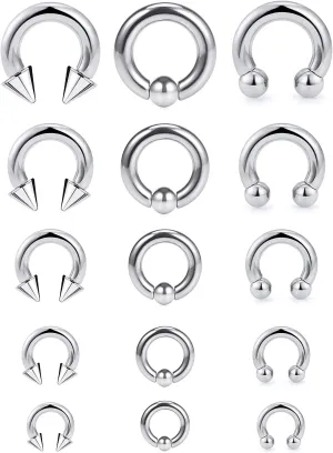 6G 8G 12G 14G 16G Large Septum Rings Gauges Tunnels Plugs Earrings Stretching Kit Horseshoes 316L Surgical Steel Captive Bead Ring CBR Pa Rings Pierced Jewelry for women men