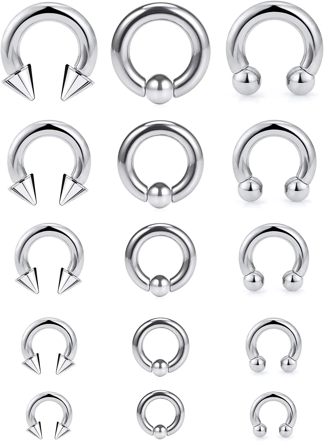 6G 8G 12G 14G 16G Large Septum Rings Gauges Tunnels Plugs Earrings Stretching Kit Horseshoes 316L Surgical Steel Captive Bead Ring CBR Pa Rings Pierced Jewelry for women men