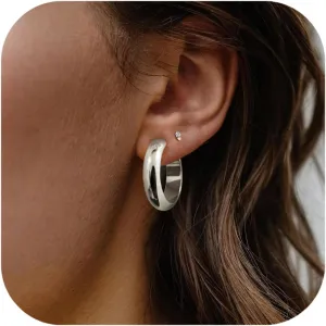 6MM Thick Chunky Gold Hoop Earrings for Women 925 Sterling Silver Post Gold Hoops Hypoallergenic Jewelry
