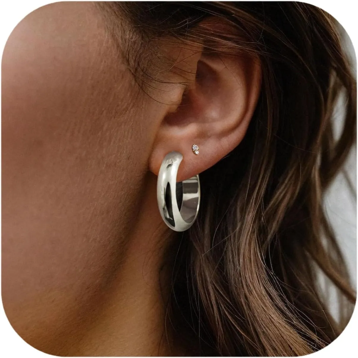 6MM Thick Chunky Gold Hoop Earrings for Women 925 Sterling Silver Post Gold Hoops Hypoallergenic Jewelry