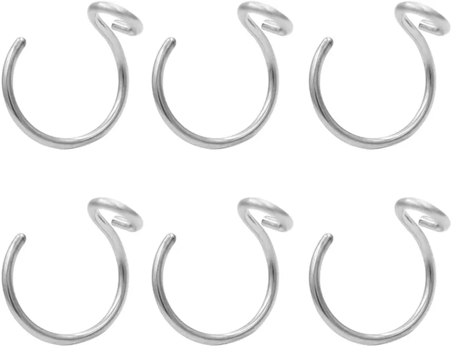 6pcs Fake Nose Ring 20G Faux Piercing Jewelry 8mm Face Nose Hoops Set for Unisex