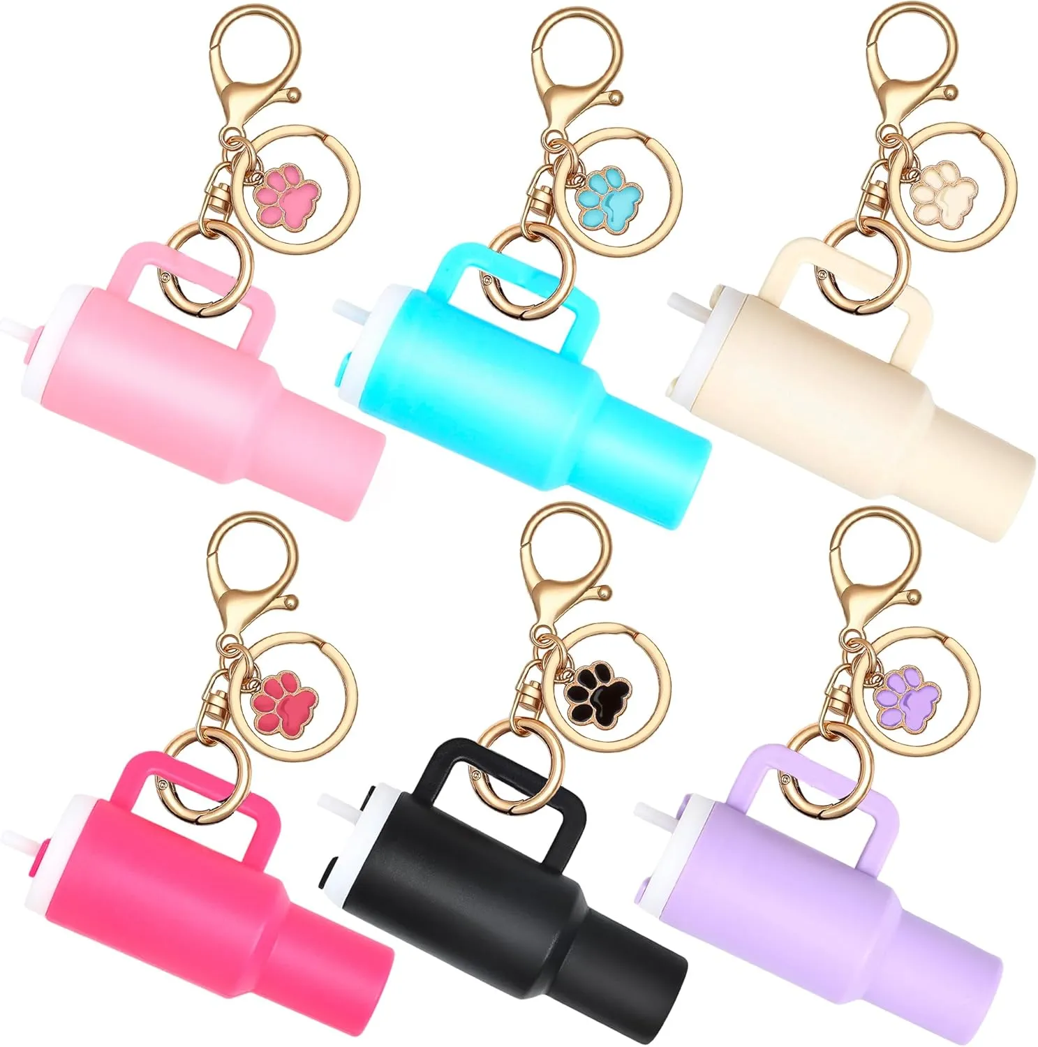 6pcs Mini Tumbler Keychain for Stanley Cup Cute Chapstick Holder Key Chain Charms for Women Purse Backpack