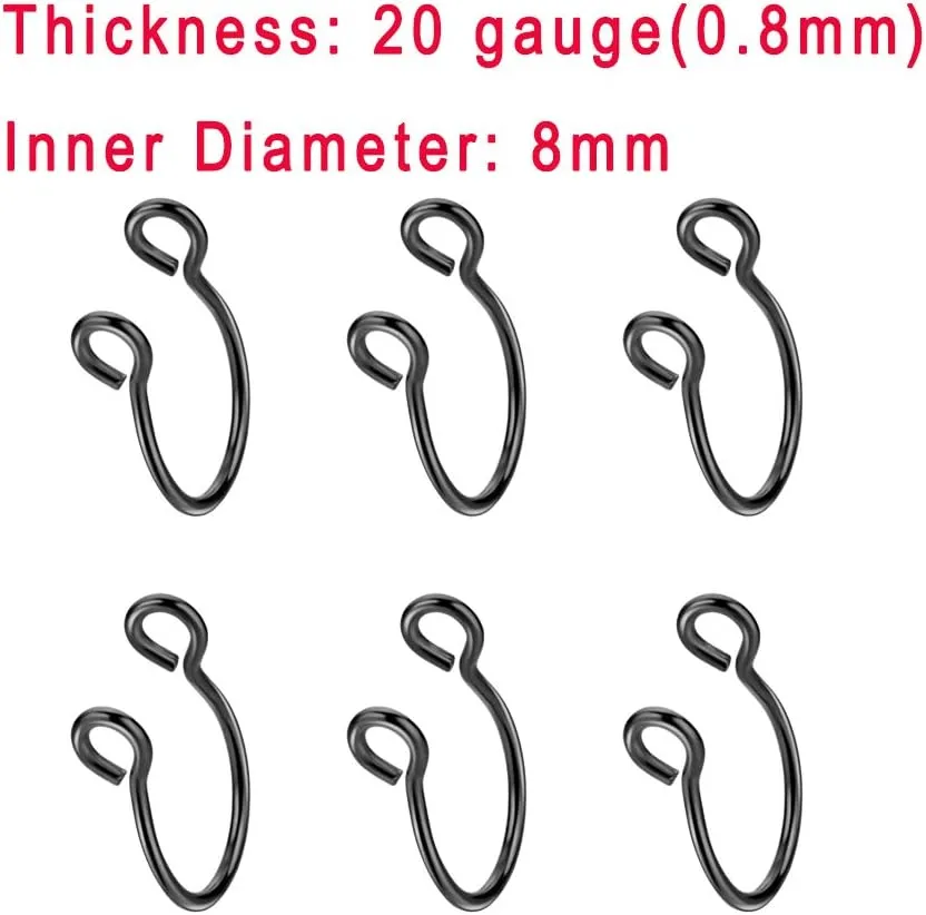 6pcs Stainless Steel Fake Septum Nose Rings Adjustable Non Pierced Septum Hoop