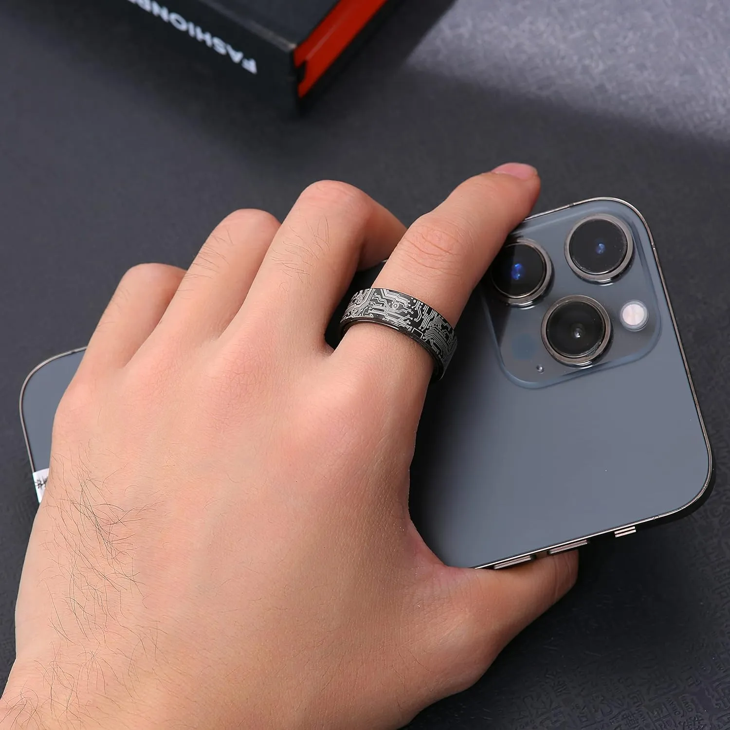 8mm Computer Circuit Board Pattern Ring Black/Silver/Blue/Gold - Spinner Fidget Anxiety Relieving Stainless Steel Ring For Men Programmer Wedding Band