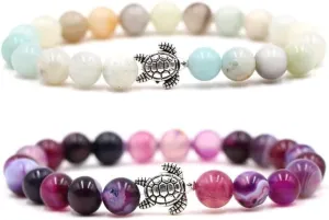 8mm Sea Turtles Beads Bracelet Natutal Stone Gemstone Bracelet Healing Crystal Bracelets Elastic Stretch Bracelet for Women Men