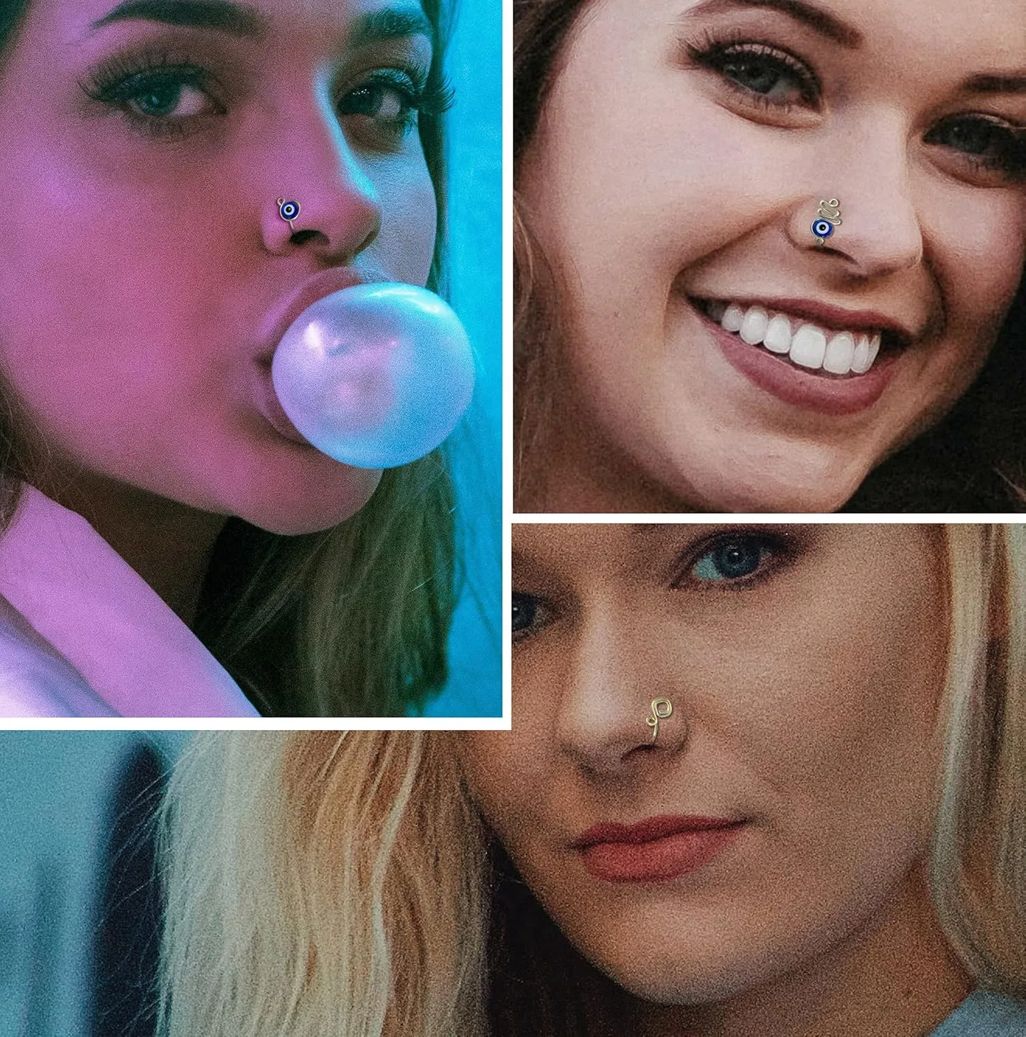 9-16pcs Multi-Style Adjustable Fake Nose Rings for Women Fake Nose Cuffs for Non Pierced Nose Heart Flower Butterfly Moon Star Clip on Fake Nose Ring Piercing