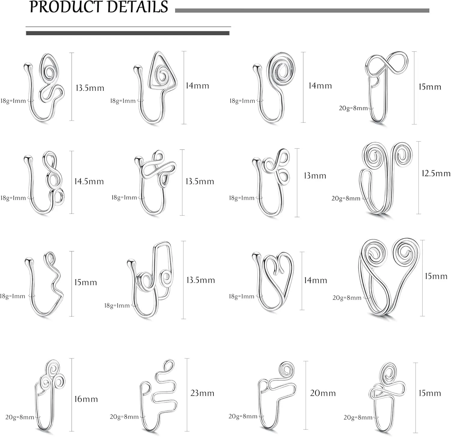 9-16pcs Multi-Style Adjustable Fake Nose Rings for Women Fake Nose Cuffs for Non Pierced Nose Heart Flower Butterfly Moon Star Clip on Fake Nose Ring Piercing