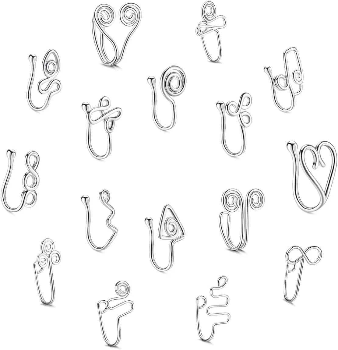 9-16pcs Multi-Style Adjustable Fake Nose Rings for Women Fake Nose Cuffs for Non Pierced Nose Heart Flower Butterfly Moon Star Clip on Fake Nose Ring Piercing