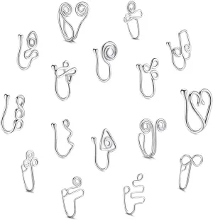9-16pcs Multi-Style Adjustable Fake Nose Rings for Women Fake Nose Cuffs for Non Pierced Nose Heart Flower Butterfly Moon Star Clip on Fake Nose Ring Piercing