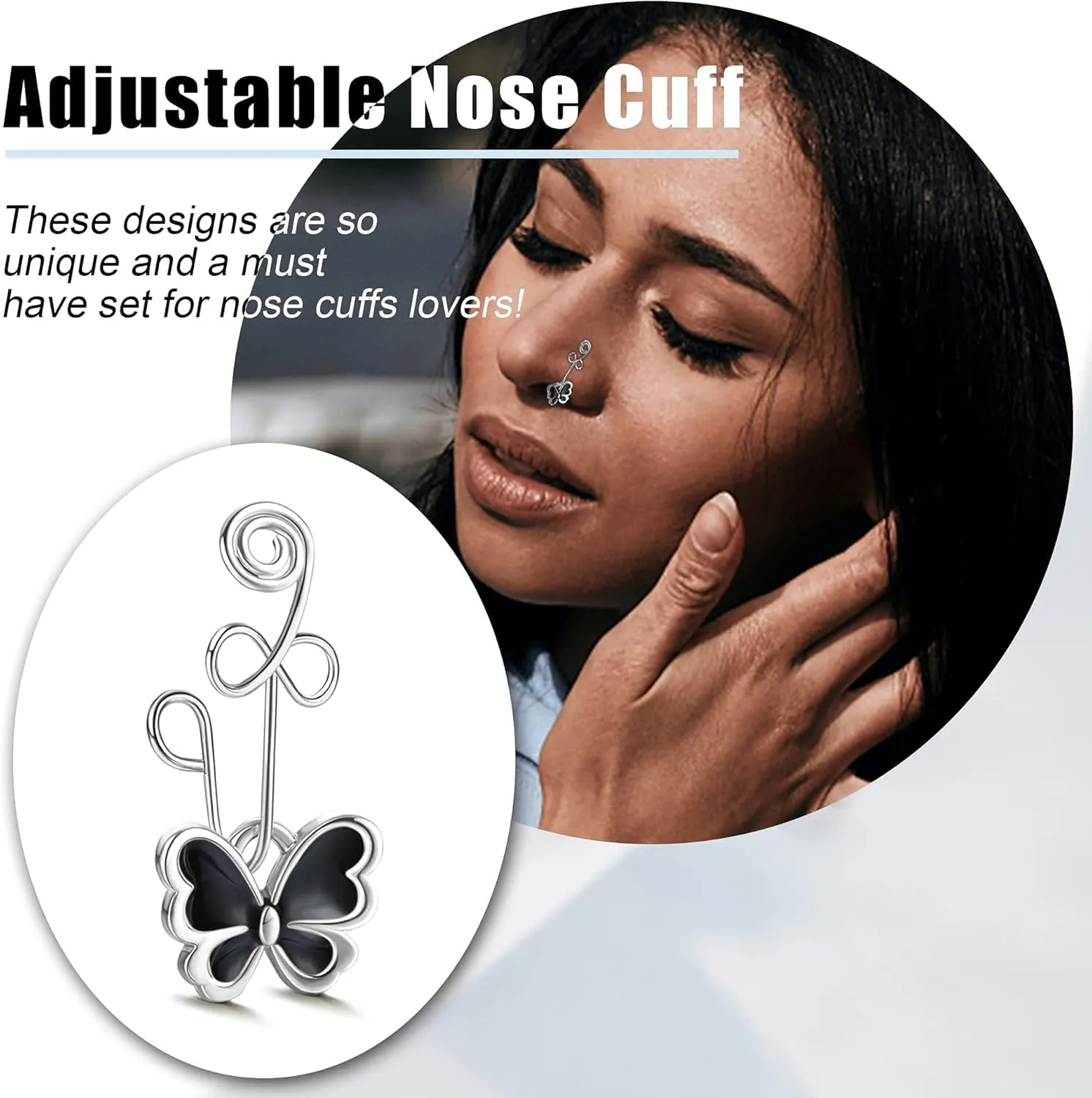9-16pcs Multi-Style Adjustable Fake Nose Rings for Women Fake Nose Cuffs for Non Pierced Nose Heart Flower Butterfly Moon Star Clip on Fake Nose Ring Piercing