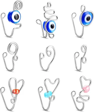 9-16pcs Multi-Style Adjustable Fake Nose Rings for Women Fake Nose Cuffs for Non Pierced Nose Heart Flower Butterfly Moon Star Clip on Fake Nose Ring Piercing