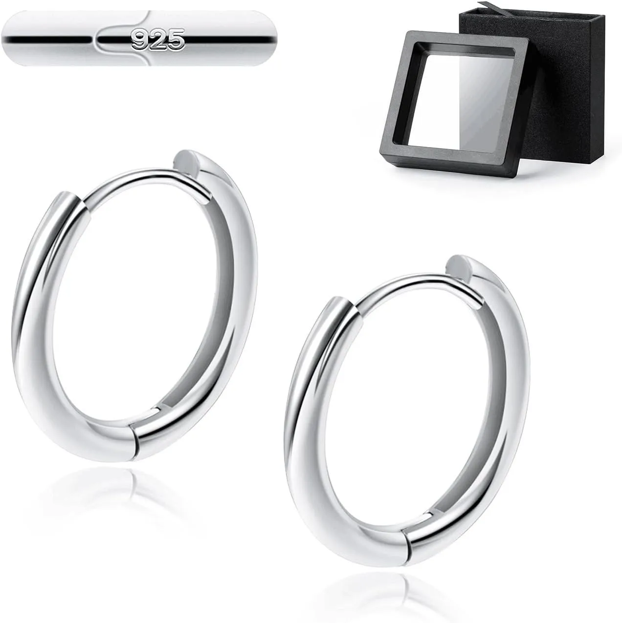 925 Silver 6mm Huggie Hoop Earrings, Set of 2, Cartilage Piercing Jewelry