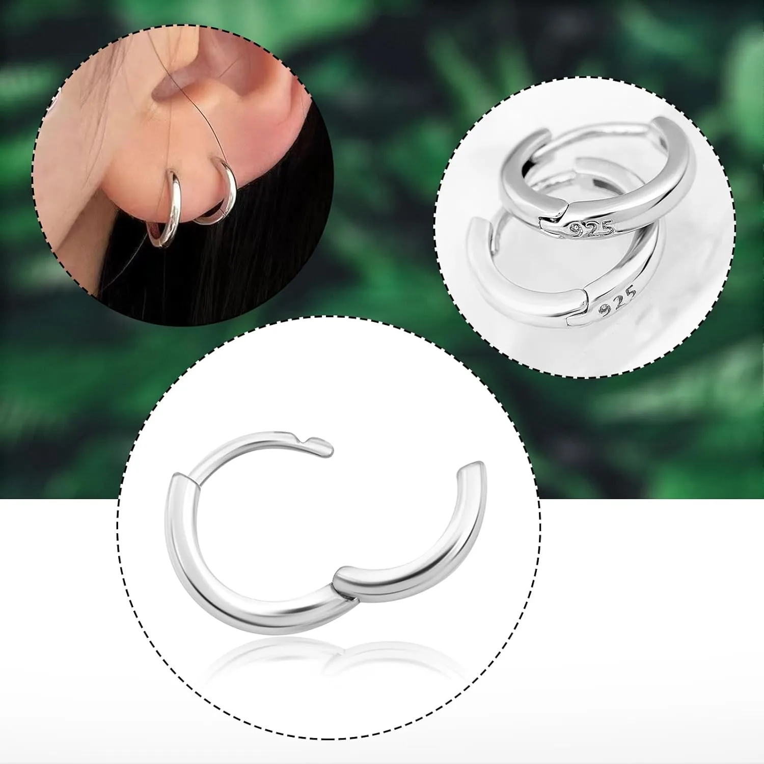 925 Silver 6mm Huggie Hoop Earrings, Set of 2, Cartilage Piercing Jewelry