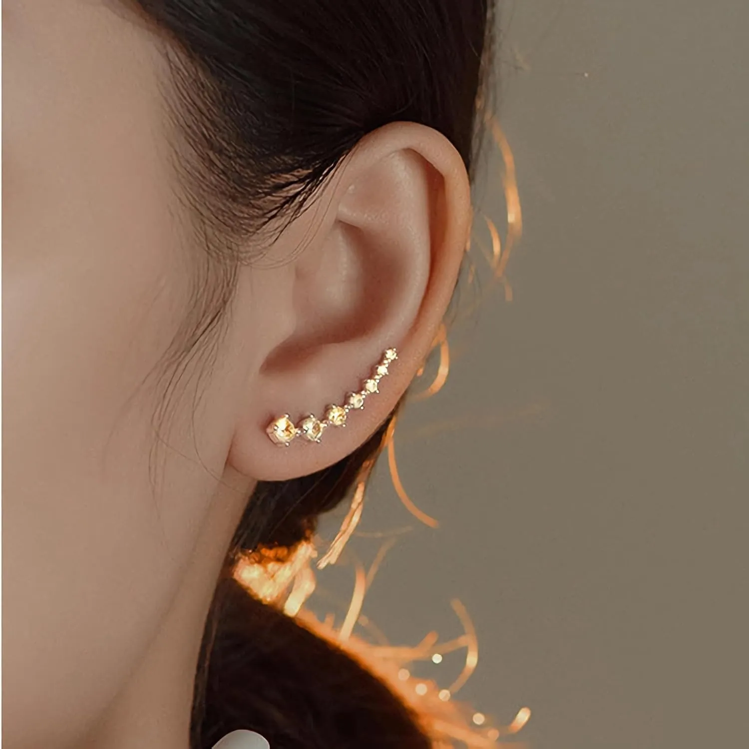 925 Sterling Silver 7 Crystals Ear Cuffs Hoop Climber Earring for Women, Cartilage Earrings with CZ Piercing Dainty Ear Crawler Earrings Mother's Day Birthday Christmas Jewelry Gift Graduation Gift