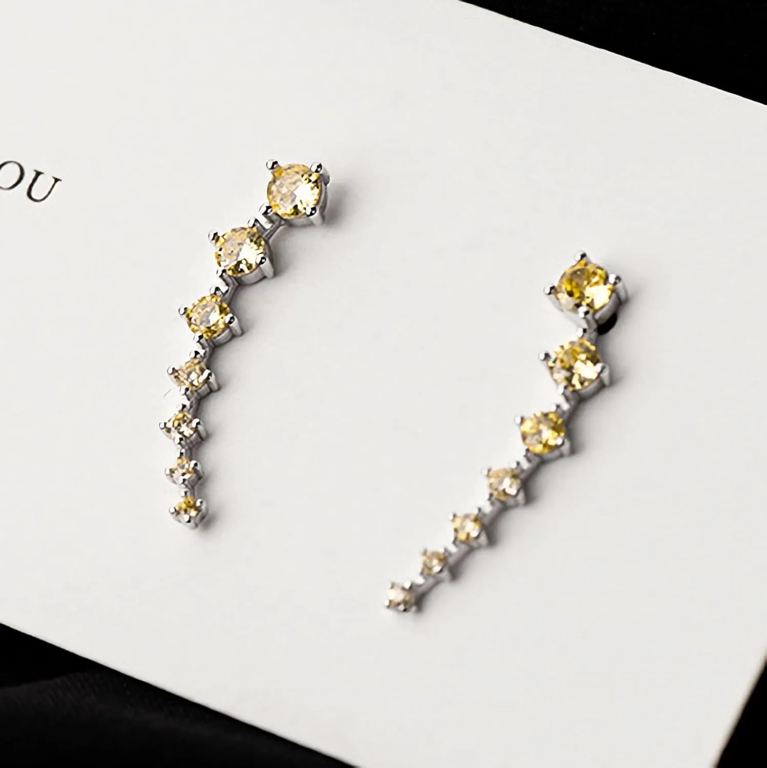 925 Sterling Silver 7 Crystals Ear Cuffs Hoop Climber Earring for Women, Cartilage Earrings with CZ Piercing Dainty Ear Crawler Earrings Mother's Day Birthday Christmas Jewelry Gift Graduation Gift