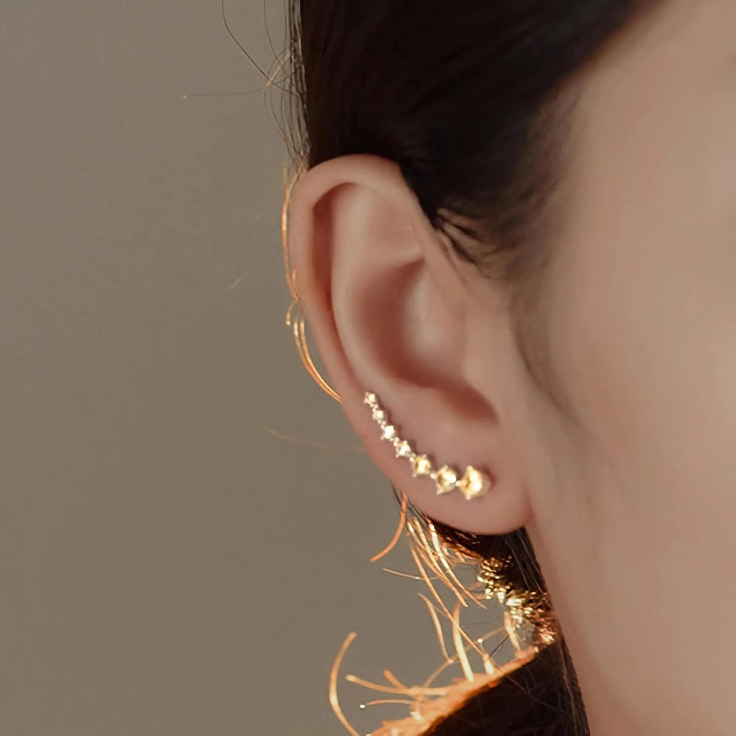925 Sterling Silver 7 Crystals Ear Cuffs Hoop Climber Earring for Women, Cartilage Earrings with CZ Piercing Dainty Ear Crawler Earrings Mother's Day Birthday Christmas Jewelry Gift Graduation Gift