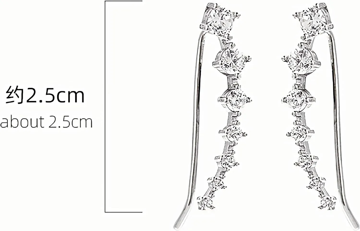 925 Sterling Silver 7 Crystals Ear Cuffs Hoop Climber Earring for Women, Cartilage Earrings with CZ Piercing Dainty Ear Crawler Earrings Mother's Day Birthday Christmas Jewelry Gift Graduation Gift
