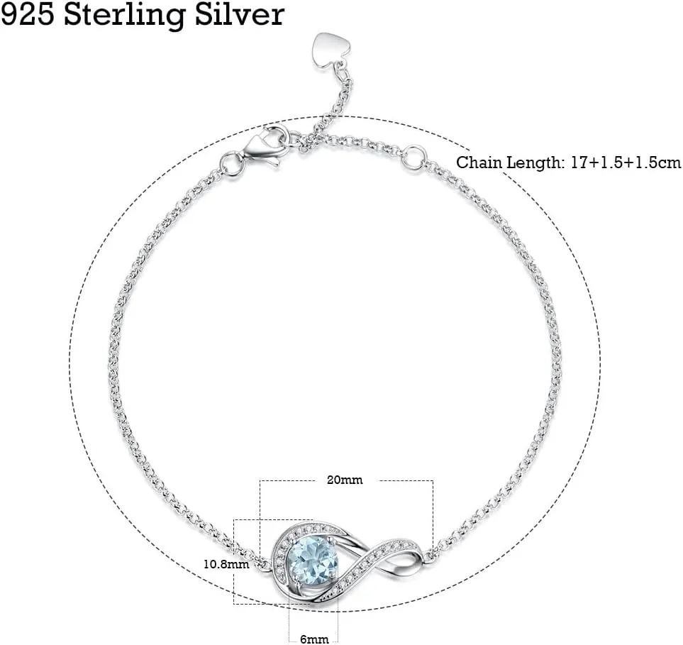 925 Sterling Silver Birthstone Bracelets for Women Charm Infinity Bracelet Birthday Anniversary Valentine's Day Jewelry Gifts for Her Women, Adjustable Chain