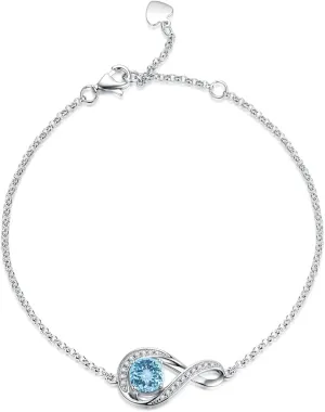 925 Sterling Silver Birthstone Bracelets for Women Charm Infinity Bracelet Birthday Anniversary Valentine's Day Jewelry Gifts for Her Women, Adjustable Chain