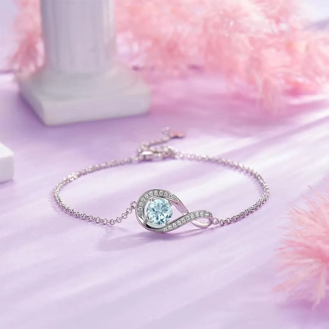 925 Sterling Silver Birthstone Bracelets for Women Charm Infinity Bracelet Birthday Anniversary Valentine's Day Jewelry Gifts for Her Women, Adjustable Chain
