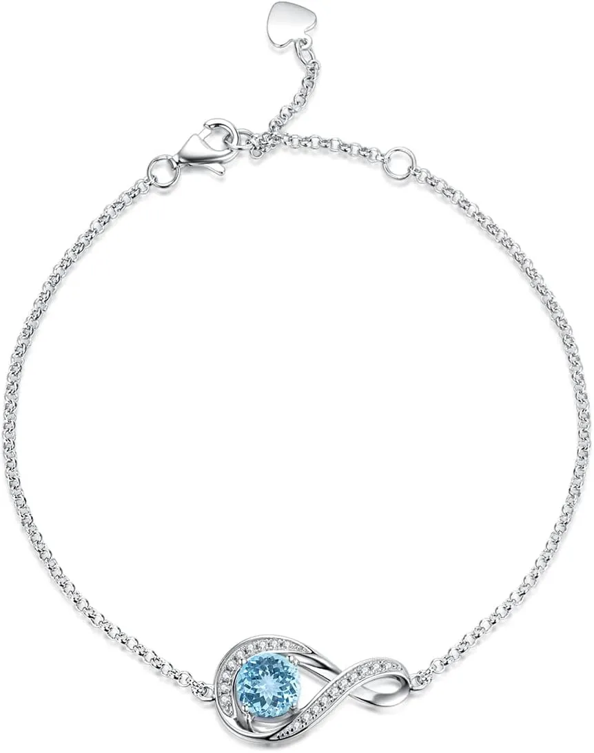 925 Sterling Silver Birthstone Bracelets for Women Charm Infinity Bracelet Birthday Anniversary Valentine's Day Jewelry Gifts for Her Women, Adjustable Chain