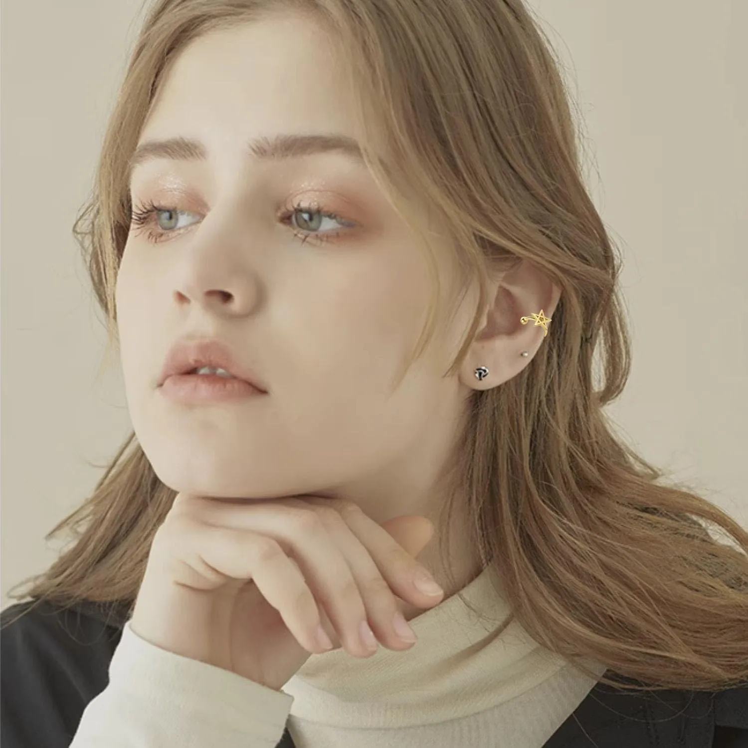 925 Sterling Silver Ear Cuff for Women, 18K Gold Hollow Sun Ear Cuffs Earrings, Non Pierced Moon Earring Cuff