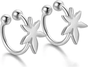 925 Sterling Silver Ear Cuff for Women, Maple Leaves Ear Cuffs Earrings, Non Pierced Leaves Earring Cuff