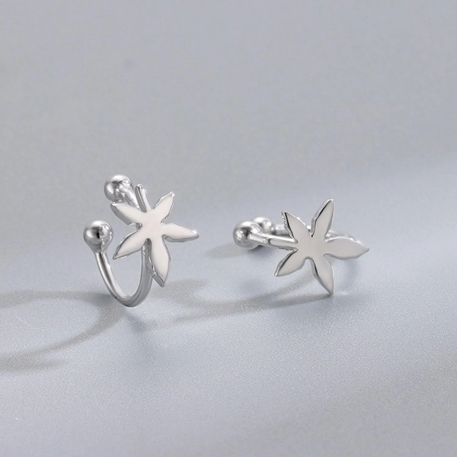 925 Sterling Silver Ear Cuff for Women, Maple Leaves Ear Cuffs Earrings, Non Pierced Leaves Earring Cuff