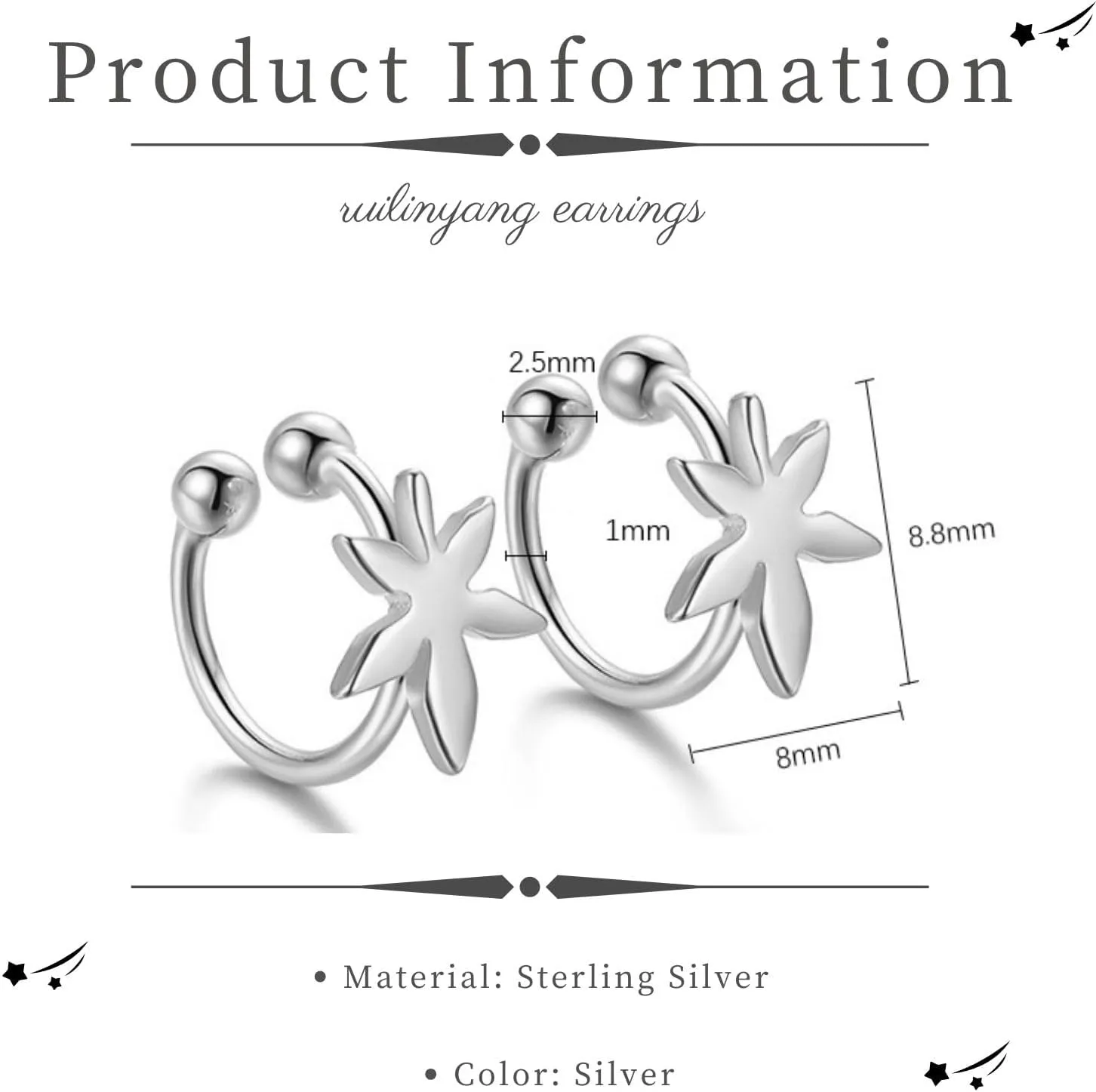 925 Sterling Silver Ear Cuff for Women, Maple Leaves Ear Cuffs Earrings, Non Pierced Leaves Earring Cuff