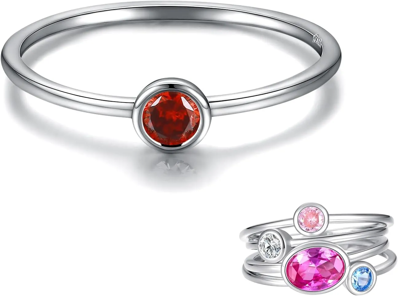 925 Sterling Silver Mother Birthstone Stackable Rings Set Mom Ring with Birthstone Family Ring Mother's Day Jewelry Gifts for Wife Mama