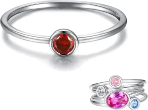 925 Sterling Silver Mother Birthstone Stackable Rings Set Mom Ring with Birthstone Family Ring Mother's Day Jewelry Gifts for Wife Mama