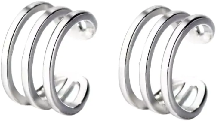 A Pair 925 Silver Plated Three Lines Ear Cuffs Wrap Wire Band no piercing