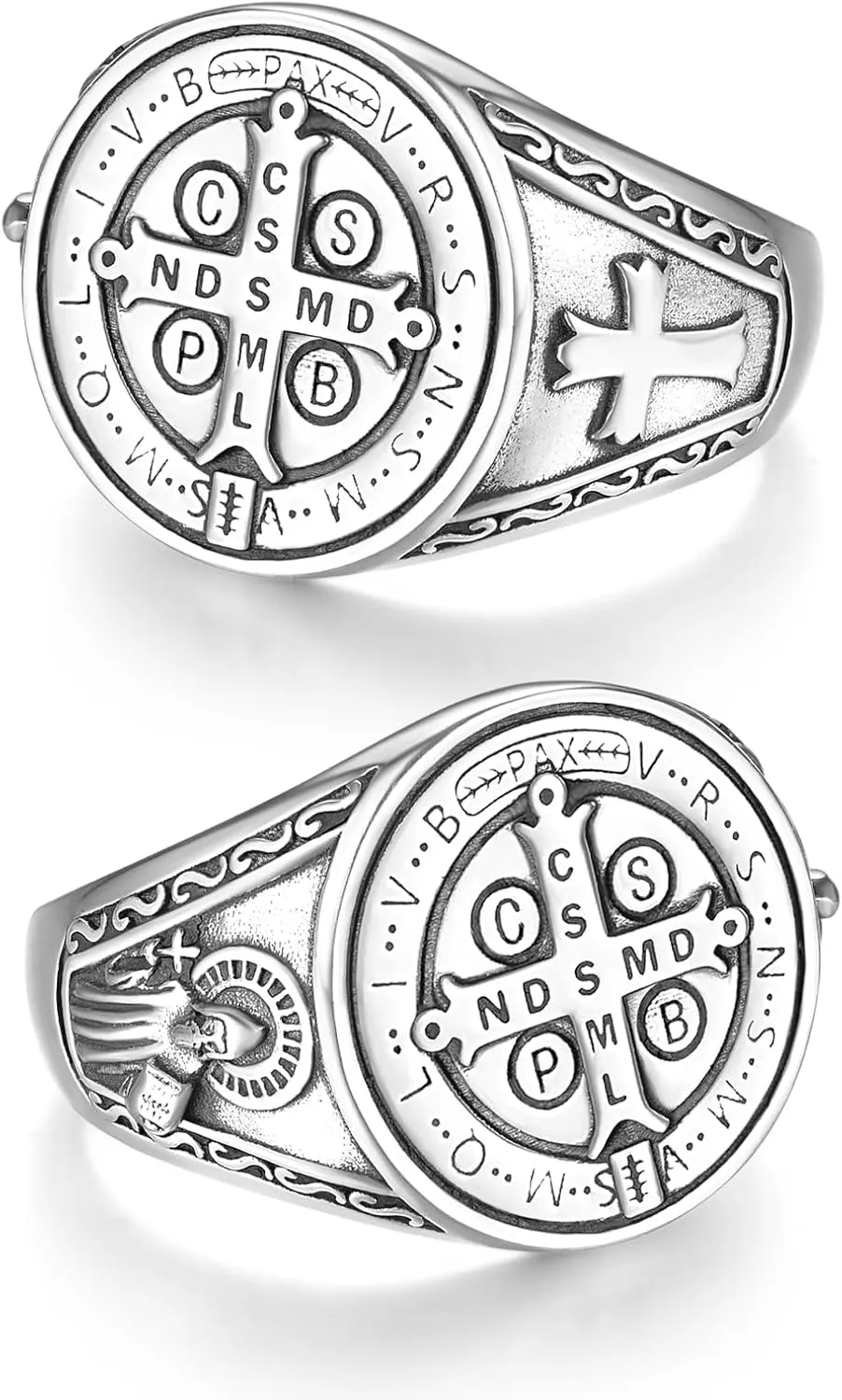 ADMETUS 925 Sterling Silver St Benedict Rings Exorcism Saint Benedict Ring Medalla de San Benito Jewelry Protection Religious Gifts for Men Rings Size 6-15