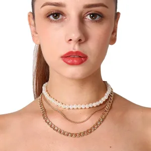 Aimimier Bridal Layered Pearl Choker Necklace Chunky Cuban Link Chain Necklace Vintage Pearl Necklace Prom Party Festival Statement Accessories for Women