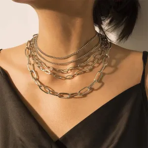 Aimimier Punk Paperclip Link Chain Necklace Layered Chunky Rectangle Chain Choker Necklace Prom Party Festival Necklace for Women