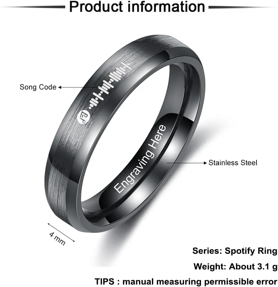 ALBERTBAND Spotify Rings for Women Personalized Promise Rings for Her Spotify Code Ring Custom Name Music Song Ring Wedding Band Rings