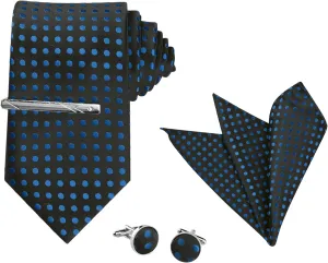 Allegra K Men's Polka Dots Self-tied Tie Handkerchief Clip Cufflinks Wedding Business Necktie Sets